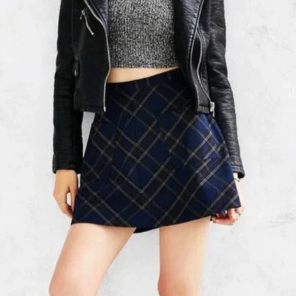 Silence + Noise Dark Blue Plaid Mini Skirt - Picture 2 of 3